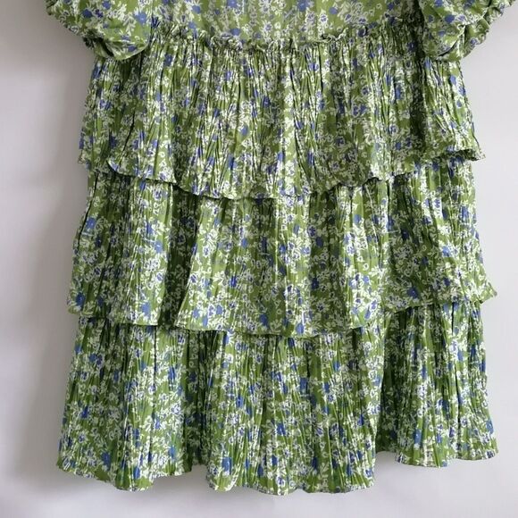 Y2K Code X Mode Womens Green Floral Print Ruffle Layered Fit & Flare Dress Sz L - Picture 4 of 7
